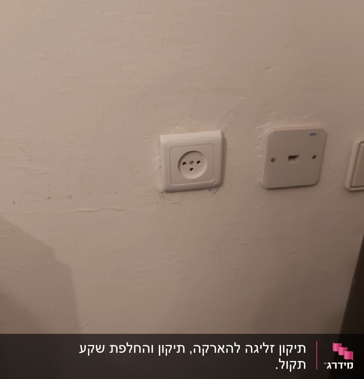 שקע חשמל ולוח תקשורת על קיר לבן